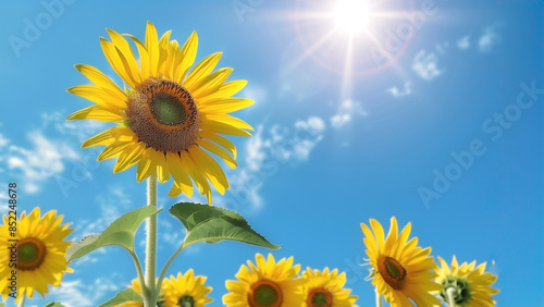 Obraz na płótnie 太陽と満開のひまわりの花