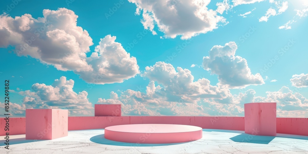 Fototapeta premium Pink Geometric Platforms Against a Dreamy Sky
