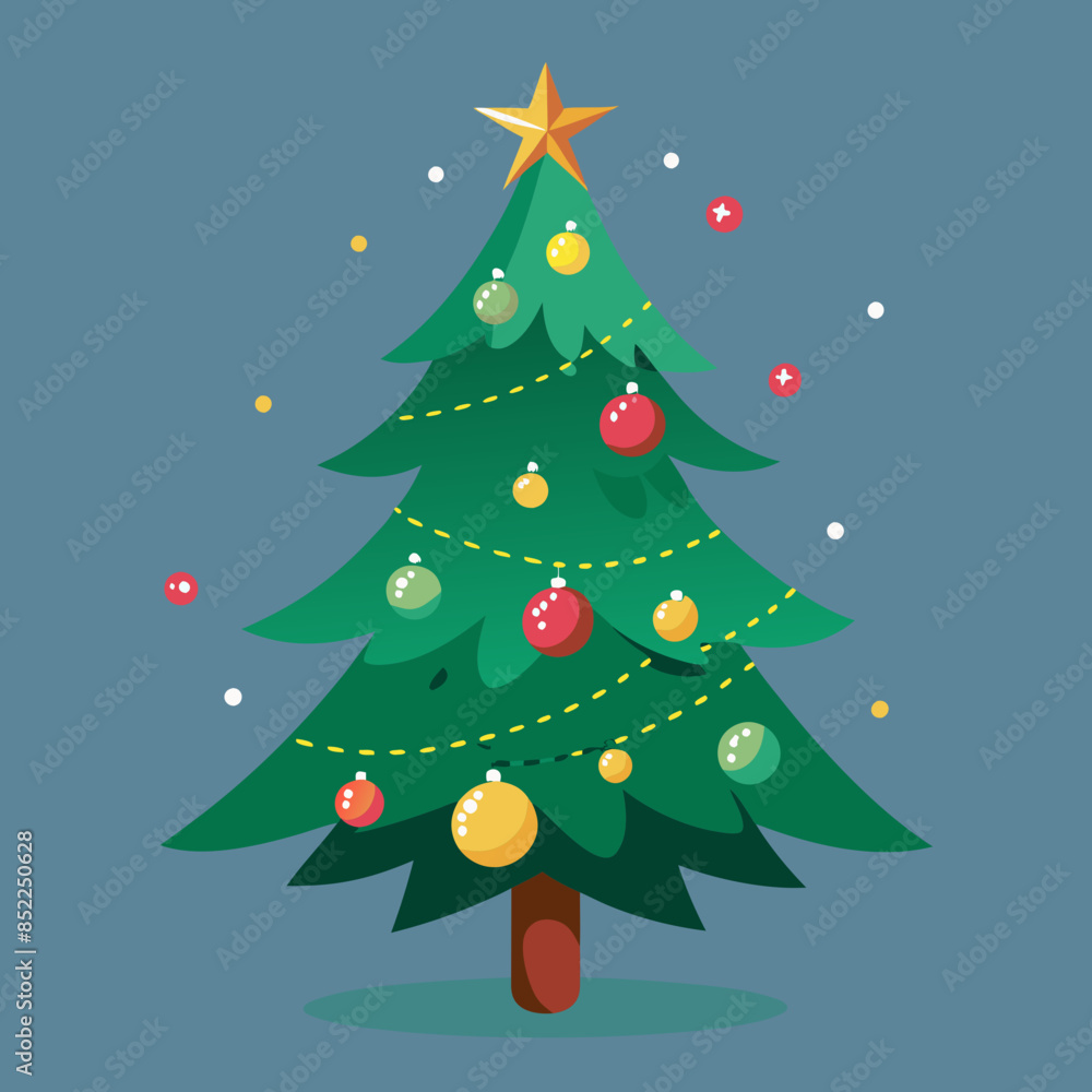 Evergreen tree decorated with lights and ornaments Evergreen tree decorated with lights and ornaments