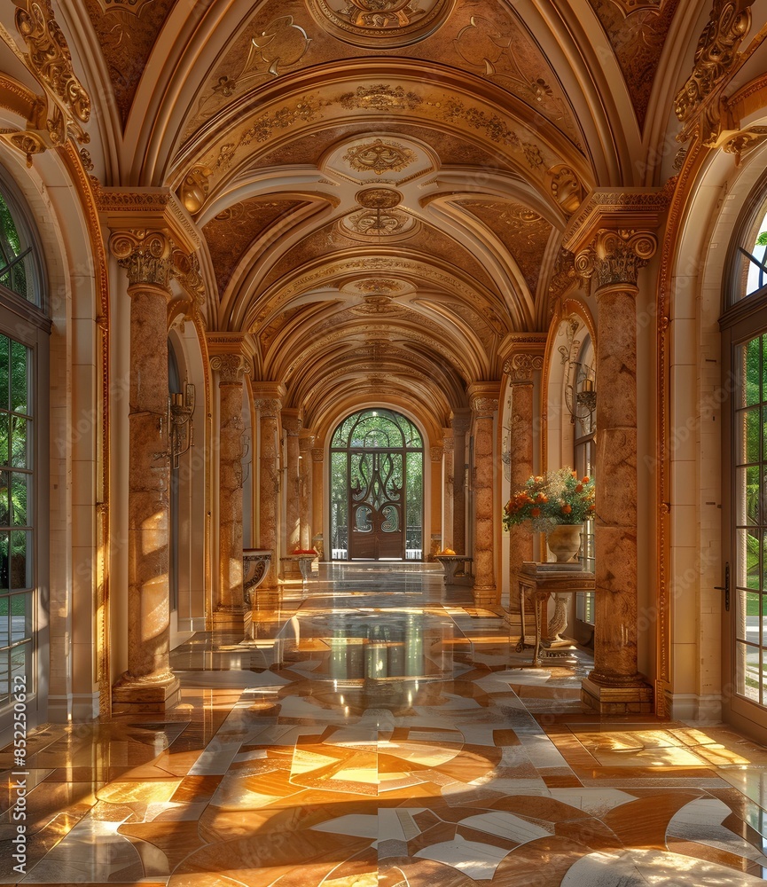 Fototapeta premium Luxury Interior Design with Golden Ceiling and Marble Floor