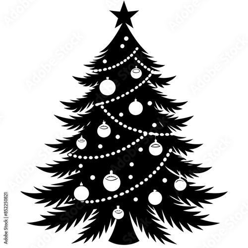 Evergreen tree decorated with lights and ornaments