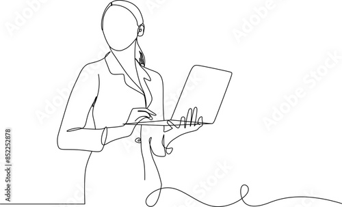 female office work continuous line vector illustration ,line art
