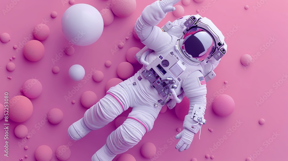Astronaut in space flat design top view exploration theme 3D render Triadic Color Scheme Astronaut in space flat design top view exploration theme 3D render Triadic Color Scheme