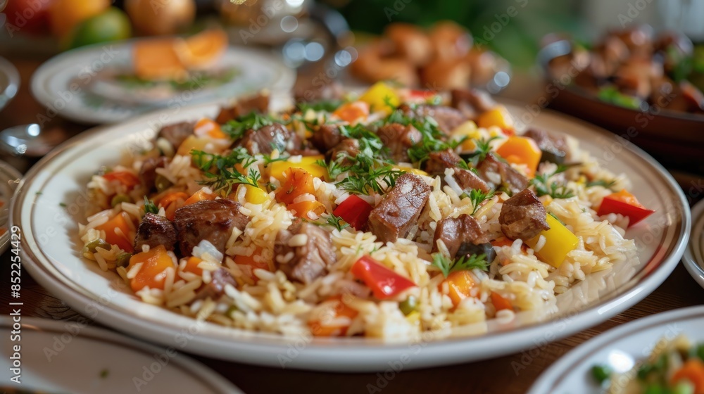 Classic meal of rice vegetables and meat pilaf Classic meal of rice vegetables and meat pilaf
