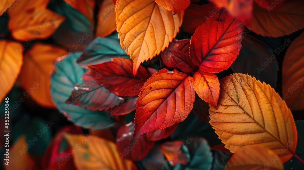 An image showing vibrant Autumn leaves up close An image showing vibrant Autumn leaves up close