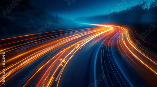 Streaks of Light on a Highway at Night, Generative AI