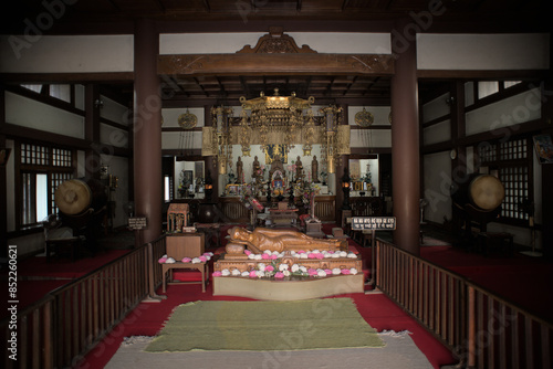 Statue of Buddha at Japanese Buddhist Temple Sarnath, India photo