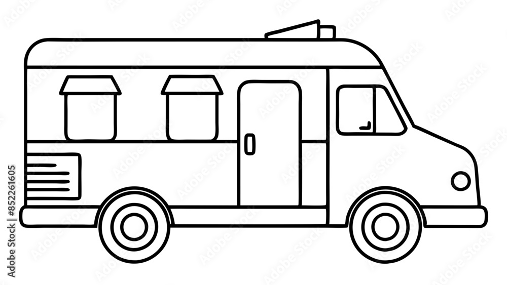 Black Food truck in the white background, serving delicious street food. A food servicing truck in the white background. Black Food truck in the white background, serving delicious street food. A food servicing truck in the white background.