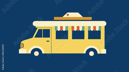 Colorful Food truck in the background, serving delicious street food. A food servicing truck in the background.