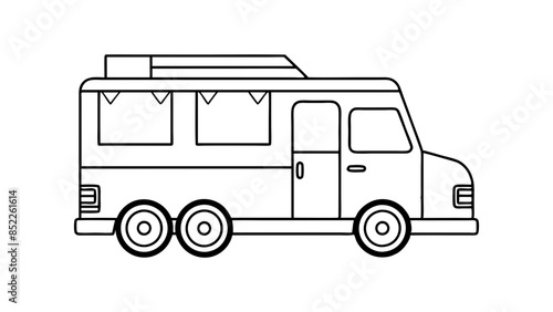Black Food truck in the white background, serving delicious street food. A food servicing truck in the white background.