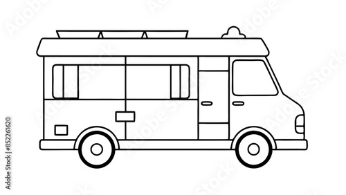 Black Food truck in the white background, serving delicious street food. A food servicing truck in the white background.