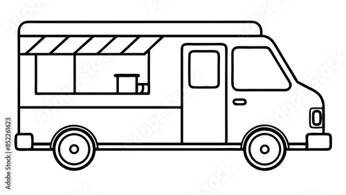Black Food truck in the white background, serving delicious street food. A food servicing truck in the white background.