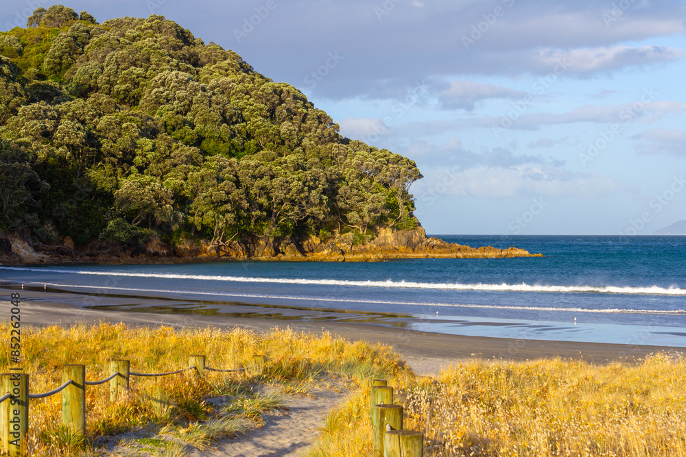 Landscape Scenery of Waihi Beach at Coromandel Peninsula in the North Island of New Zealand; Headland Rock