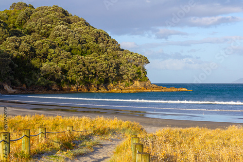 Obraz na płótnie Landscape Scenery of Waihi Beach at Coromandel Peninsula in the North Island of New Zealand; Headland Rock w salonie