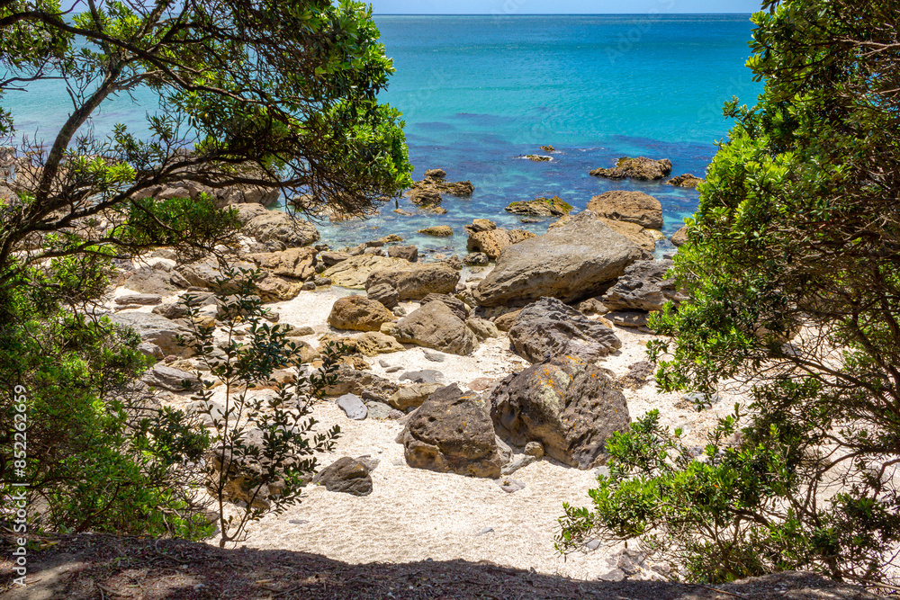 Landscape Scenery of Mount Maunganui Beach, Tauranga - New Zealand; Rocky Part of the Beach