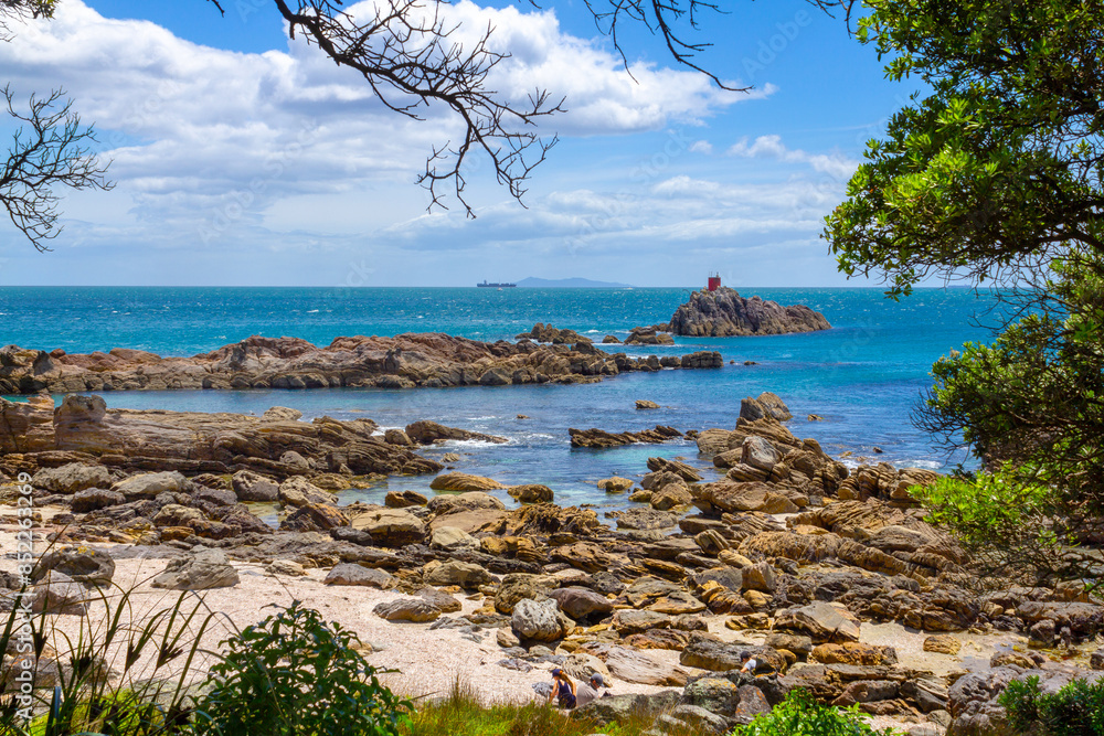 Landscape Scenery of Mount Maunganui Beach, Tauranga - New Zealand; Rocky Part of the Beach