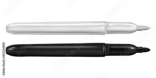 Vector. Mock Up. Black and white thin marker without cap. Vector illustration isolated on white background.