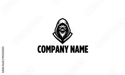Cartoonish Evil Character Mascot Logo Icon in Black and White photo