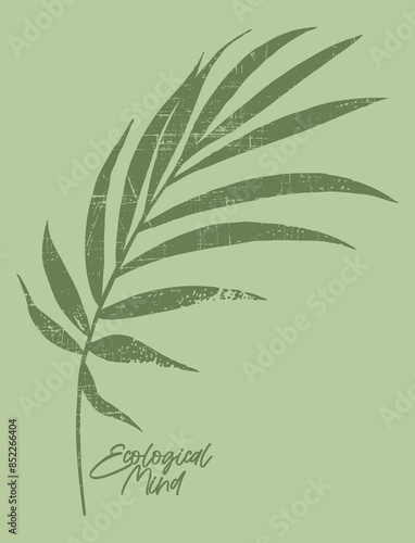 Lettering design and leaf silhouette with texture alluding to ecological awareness.