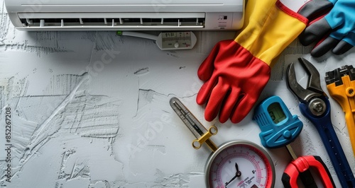 Air Conditioner Repair Tools on a Grey Surface