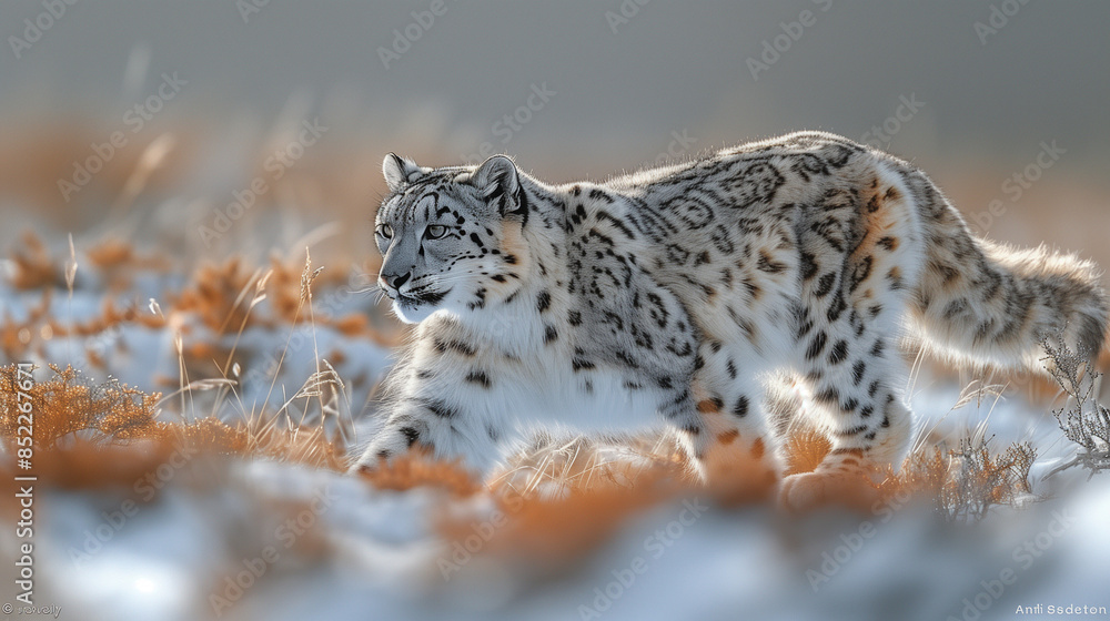 Fototapeta premium Altai wildlife, snow leopards, ibexes, wild horses, fauna photography, natural habitats, biodiversity, conservation efforts