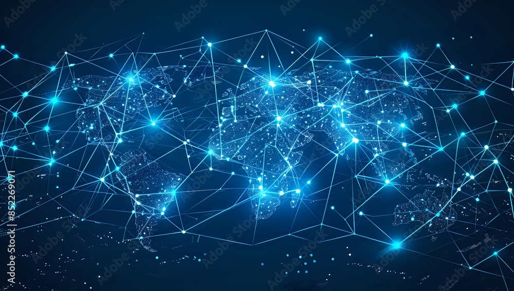 Glowing World Map of Major Cities Connected by Technology Glowing World Map of Major Cities Connected by Technology