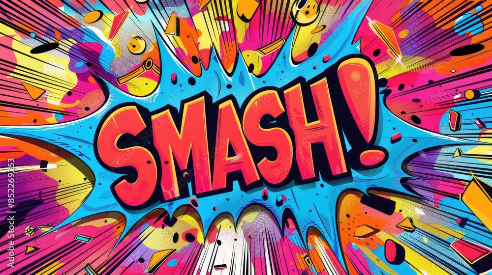 Fototapeta premium Vibrant Pop Art Explosion: Smash! Comic Style Artwork