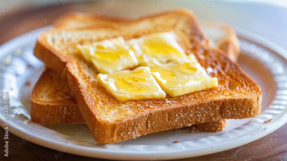 Consume buttered toast during the morning meal Consume buttered toast during the morning meal