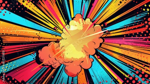 Explosive Comic Book Burst of Vibrant Colors in Pop Art Style photo