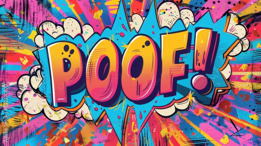 Vibrant Comic-Style Explosion with 'POOF!' Text in Dynamic Graffiti Art Vibrant Comic-Style Explosion with 'POOF!' Text in Dynamic Graffiti Art