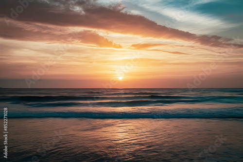 Beach With Sunset and palm tree.