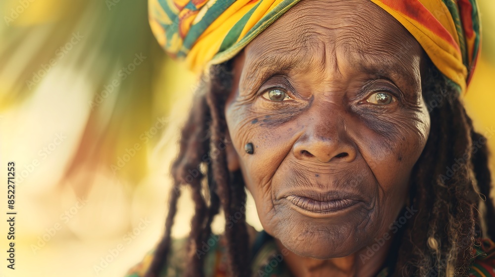 Portrait of Elderly Rasta Woman with Dreadlocks and Colorful Headwrap Portrait of Elderly Rasta Woman with Dreadlocks and Colorful Headwrap
