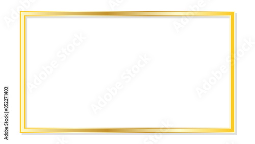 Rectangle vintage gold frame for web presentation, double line horizontal border in oriental style for work project, png. Stylish gold frame. square, circle border collection