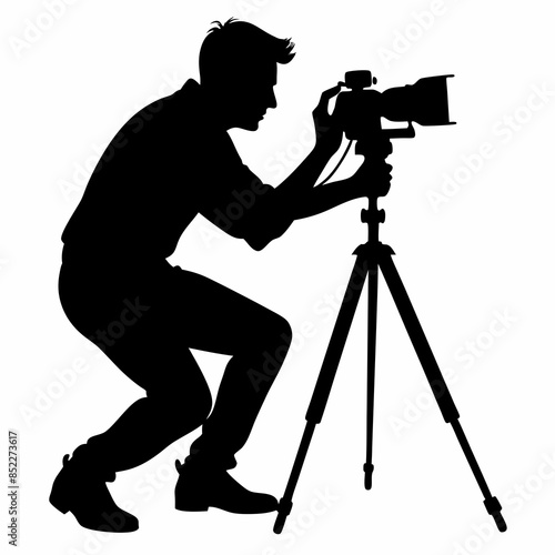 man taking photo using tripod vector svg