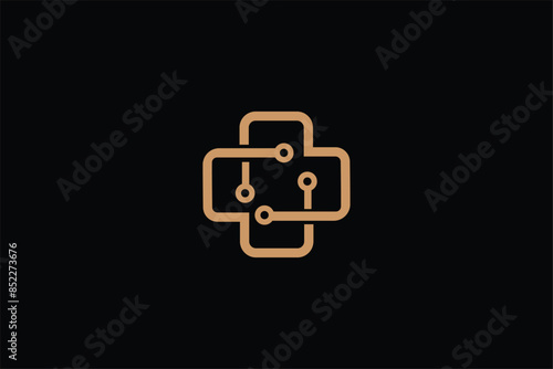 plus sign technology company logo, digital circuit letter M or C tech company logo, infinity chain tech logo, Technology Love Logo , chip circuit and heart icon lineart logo, connection technology
