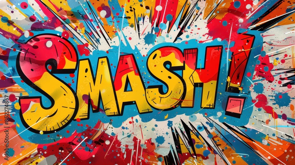 Vibrant Comic Style Pop Art Explosion with 'SMASH!' Text Vibrant Comic Style Pop Art Explosion with 'SMASH!' Text