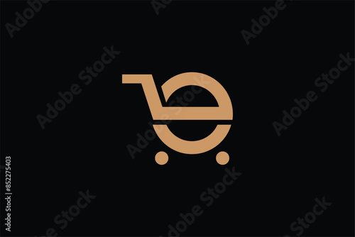 E letter shopping cart iconic logo, letter E ecommerce logo, E shopping cart logo letter, e letter shopping bag logo, letter E Shopping trolley logo design