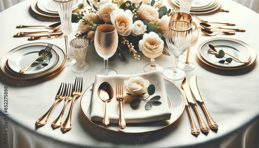 Elegant Table Setting with Floral Centerpiece for a Luxurious Dining Experience Elegant Table Setting with Floral Centerpiece for a Luxurious Dining Experience