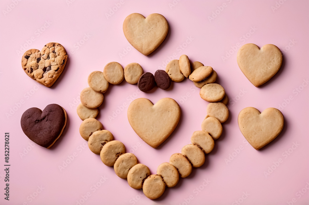 Heart-shaped Cookies on Solid Light Pink Background Heart-shaped Cookies on Solid Light Pink Background