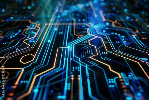 Futuristic circuit board pattern with glowing lines