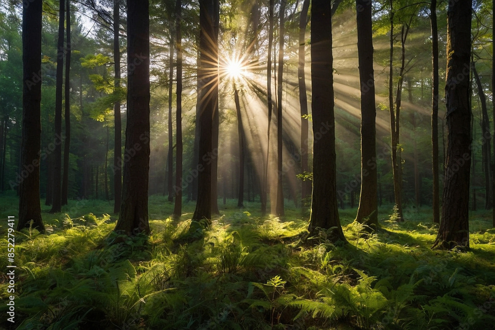 Obraz premium Forest glade with sunlight