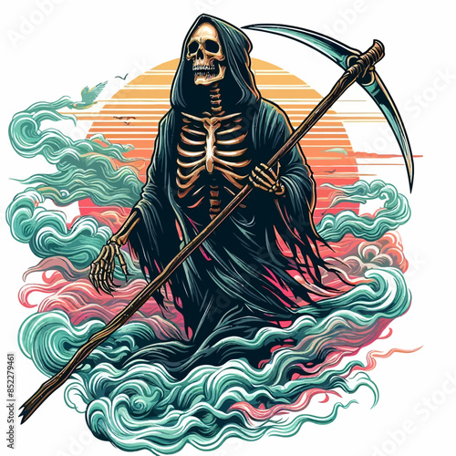 Vector Design of Skull Walking in The Mist