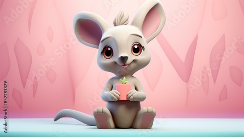 Create your own adorable clay Kangaroo with muted pastels, clay icon techniques, and Blender software against a matte background. photo