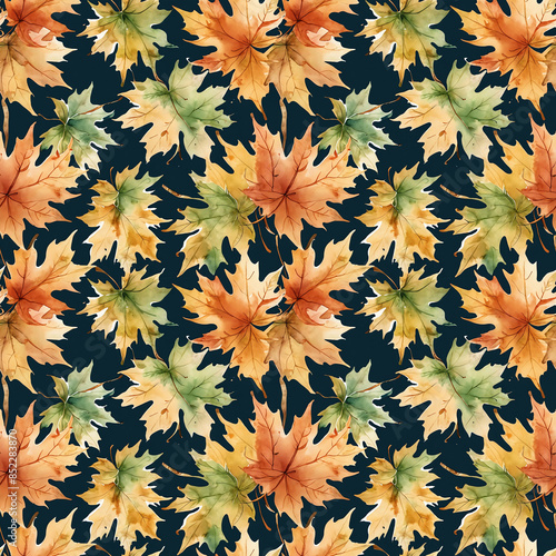 seamless pattern floral maple leaf luxury wallpaper background watercolor