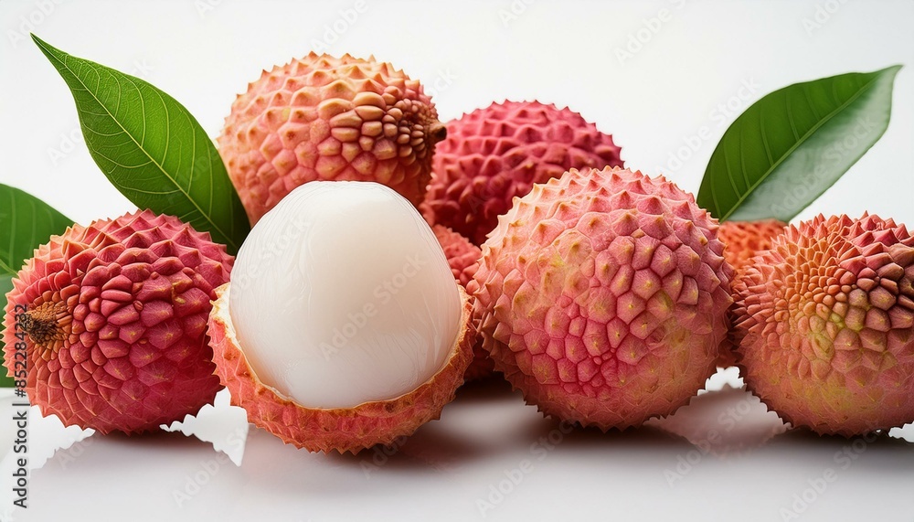 lychee with leaves on white background lychee with leaves on white background