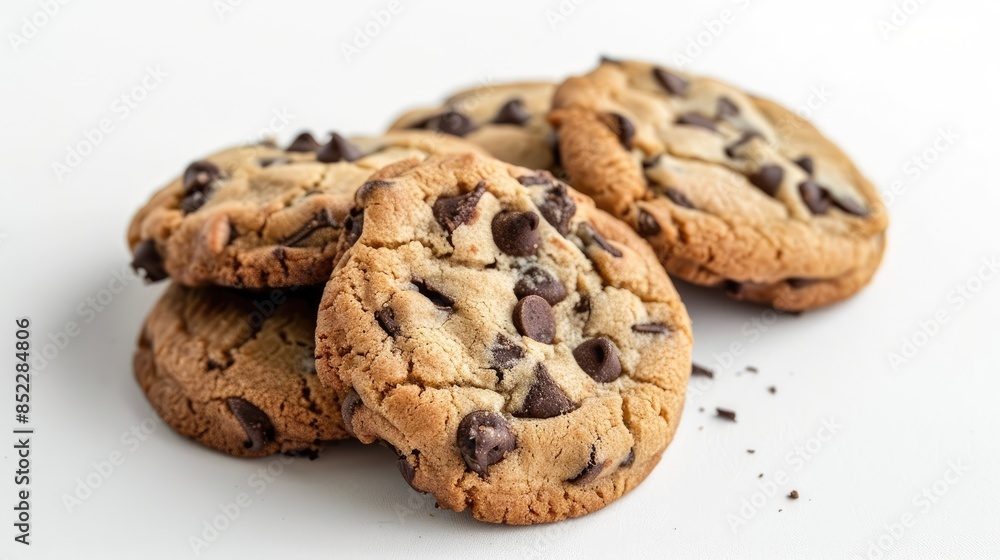 Chocolate chip cookies displayed on a white background Chocolate chip cookies displayed on a white background
