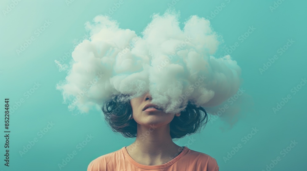 Head in the clouds, Surreal portrait representing dream and imagination Head in the clouds, Surreal portrait representing dream and imagination