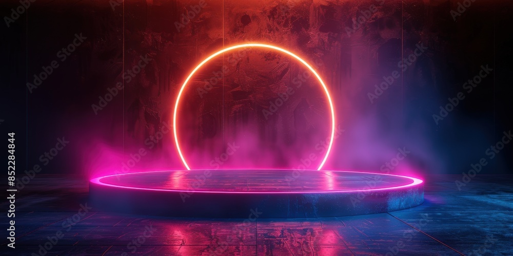 Obraz premium Neon Circle Glow on a Dark Stage