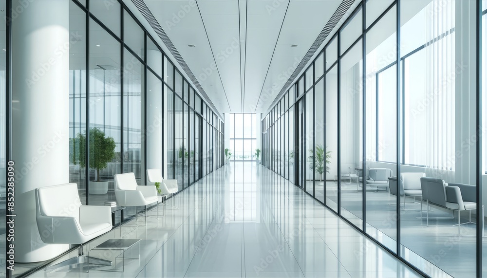Contemporary Office Hallway with Natural Light and Minimalist Design Contemporary Office Hallway with Natural Light and Minimalist Design