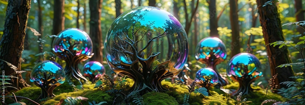 Naklejka premium Enchanted Forest with Glass Trees.